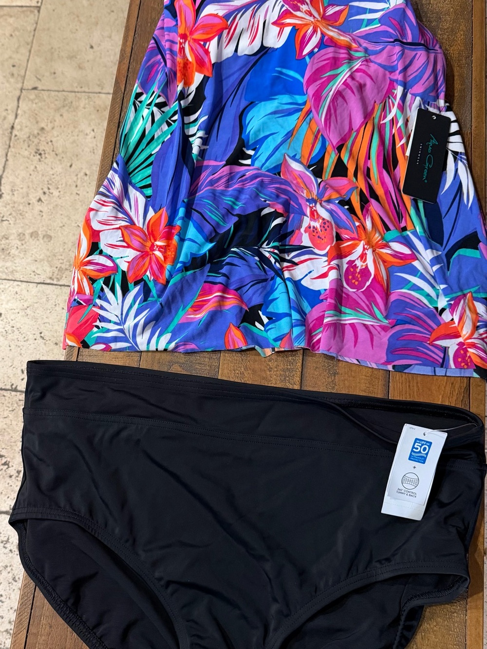 Magicsuit by Miraclesuit Tropical Floral Tankini Top and Black Swim Briefs